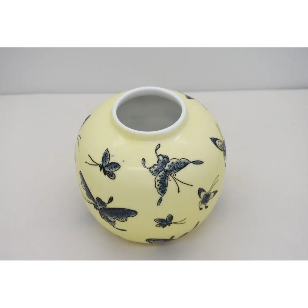 Vintage Otagirl 1995 Yellow Vase with‎ Blue Butterflies